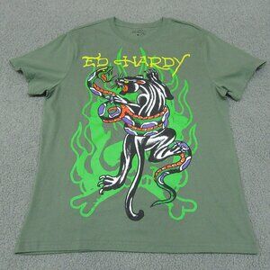 Ed Hardy Panther Snake Graphic T Shirt Men M Lt Olive Y2K Tattoo Streetwear NWT